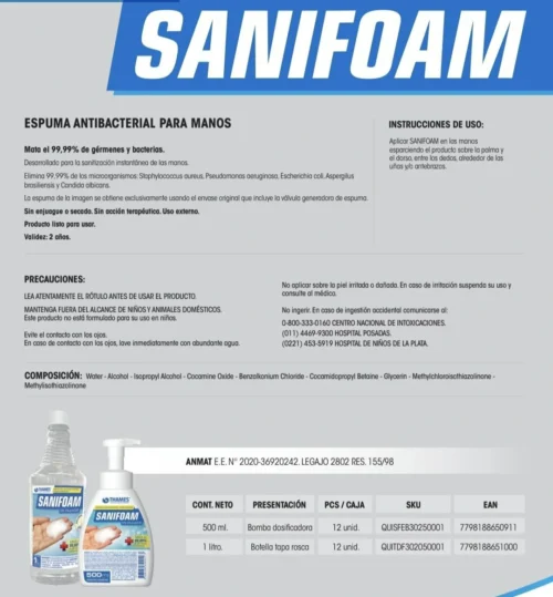 REPUESTO ESPUMA SANITIZANTE SANIFOAM 1LT